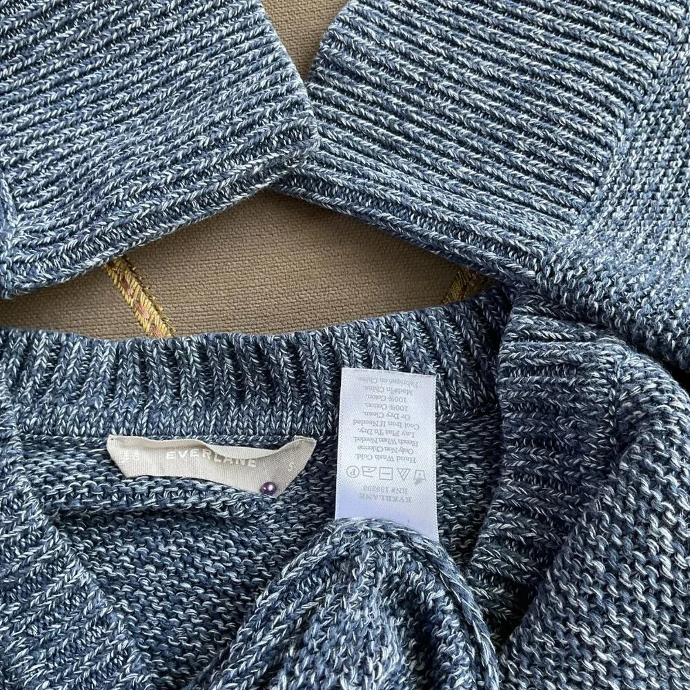 Everlane Sweater Cotton V-Neck Blue Marled (S)